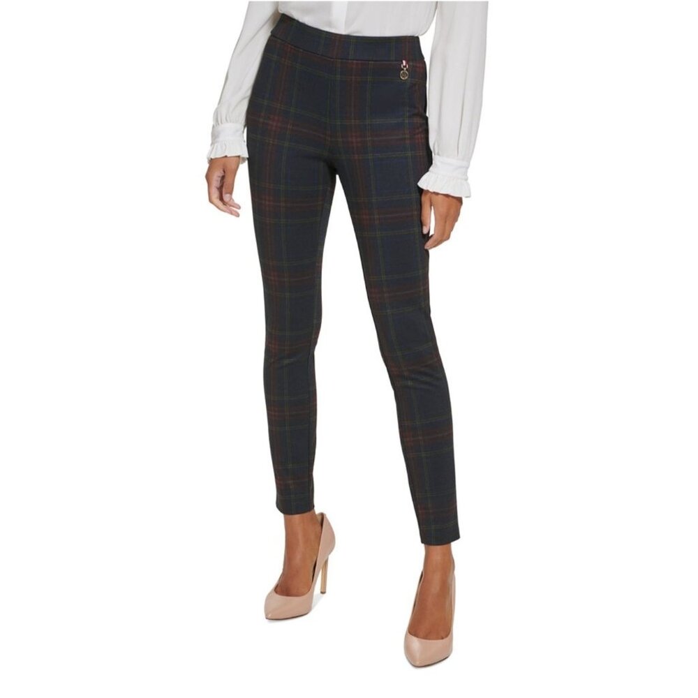 Tommy Hilfiger Women's Plaid High-Rise Pull-On Skinny Ankle Pants. Size L